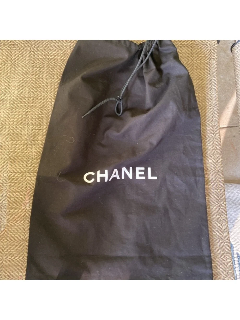 CHANEL Black and White Logo Drawstring Dust Bag Unisex
